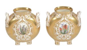 A pair of Coalport gilt-ground two-handled moon flasks, 10cm high  A pair of Coalport gilt-ground