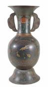 A large Japanese cloisonne' vase , of archaistic shape, with splayed rim  A large Japanese
