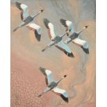 Keith Shackleton (b.1923) - Pattern of flight: Crested Cranes Oil on board Signed and dated '