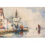 Thomas Bush Hardy (1842-1897) - Moored sailing ship on the Venetian lagoon Watercolour, touches of