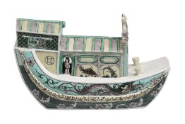 A Famille Vert Model of a Riverboat, decorated on the biscuit in typical...  A Famille Vert Model of