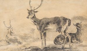 Sawrey Gilpin (1733-1807) - Study of fallow deer Black chalk, with grey wash 10 x 17 cm. (4 x 6 3/