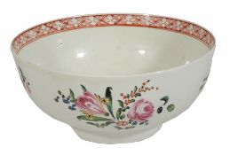 A Worcester polychrome slop bowl, circa 1770, decorated with flowers  A Worcester polychrome slop