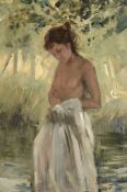Roy Petley (b. 1951) - Girl by a woodland pool Oil on board Signed lower right 62 x 40.5 cm (24 1/