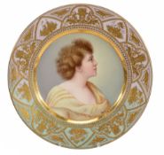A Vienna-style plate, decorated with a profile portrait of a woman  A Vienna-style plate,