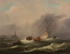Robert Jobling (1841-1923) - Vessels in a swell off the coast Oil on canvas 29 x 37.5 cm (11 1/2 x