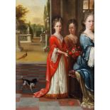 Manner of Henri Gascars - Three ladies assembled on a terrace Oil on canvas 69.5 x 53cm (27 1/4 x 21