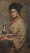 Davidson Knowles (fl.1879-1902) - A girl in a kimono holding a tray of coffee Oil on canvas Signed