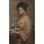 Davidson Knowles (fl.1879-1902) - A girl in a kimono holding a tray of coffee Oil on canvas Signed