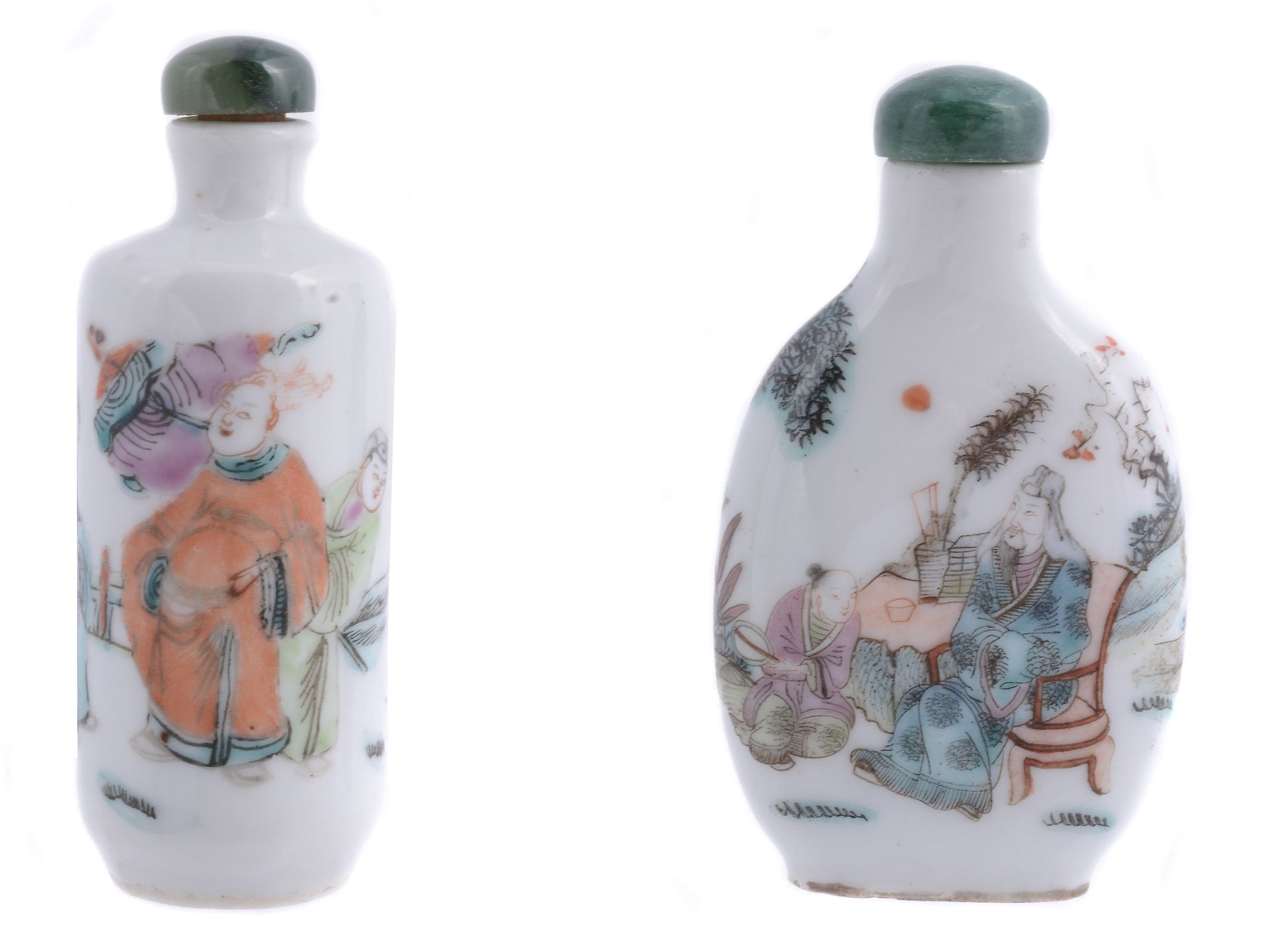 Two famille rose porcelain bottles decorated with mythical figures  Two  famille rose   porcelain