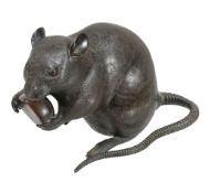 A Japanese bronze model of a rat , seated on hind quarters  A Japanese bronze model of a rat  ,