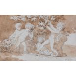 Louis Gauffier (1761-1801) - Six cherubs playing and collecting grapes, Pencil with sepia wash, on