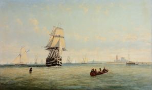 English School (19th century) - Shipping entering harbour Oil on canvas 76 x 127 cm (30 x 50 in)