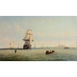 English School (19th century) - Shipping entering harbour Oil on canvas 76 x 127 cm (30 x 50 in)