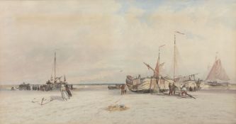 Thomas Bush Hardy (1842-1897 - Dutch pincks preparing for the Herring fishery Watercolour Signed,