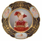 A Vienna-style plate, decorated with a maiden wearing renaissance dress  A Vienna-style plate,