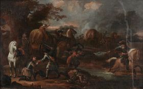 Dutch School (18th century) - A skirmish Oil on canvas 37 x 59 cm (14 1/2 x 23 1/4 in)