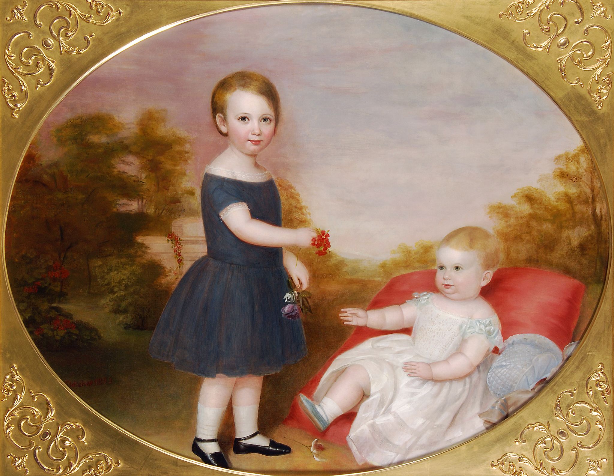 Aaron Dean Fletcher (1817-1902) - Portrait of two young boys Oil on canvas Oval Bears signature