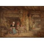 Alfred Provis (1843-1886) - Feeding the chicks Oil on canvas Signed and dated   1876   lower left 33