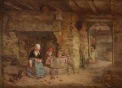 Alfred Provis (1843-1886) - Feeding the chicks Oil on canvas Signed and dated   1876   lower left 33