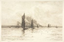 William Lionel Wyllie (1851-1931) - Last Trickle of Flood - Thames Etching and drypoint  Signed in