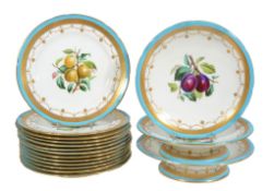 A Minton porcelain turquoise-ground and gilt part dessert service  A Minton porcelain turquoise-