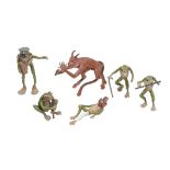 A set of five Austrian cold painted bronze models of frogs, early 20th century  A set of five