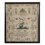 A Victorian needlework sampler, the work of Emma Sophia Hayes, 1847  A Victorian needlework sampler,