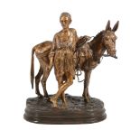 After Alfred Dubucand, , a gilt bronze group of a moorish youth and a donkey  After Alfred Dubucand,