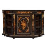 A Victorian ebonised and floral marquetry credenza, circa 1860  A Victorian ebonised and floral