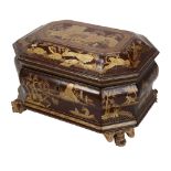 A Chinese export lacquered and parcel gilt wood tea caddy, late 19th century  A Chinese export