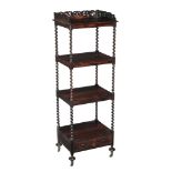 A Victorian rosewood four tier whatnot, circa 1850  A Victorian rosewood four tier whatnot,
