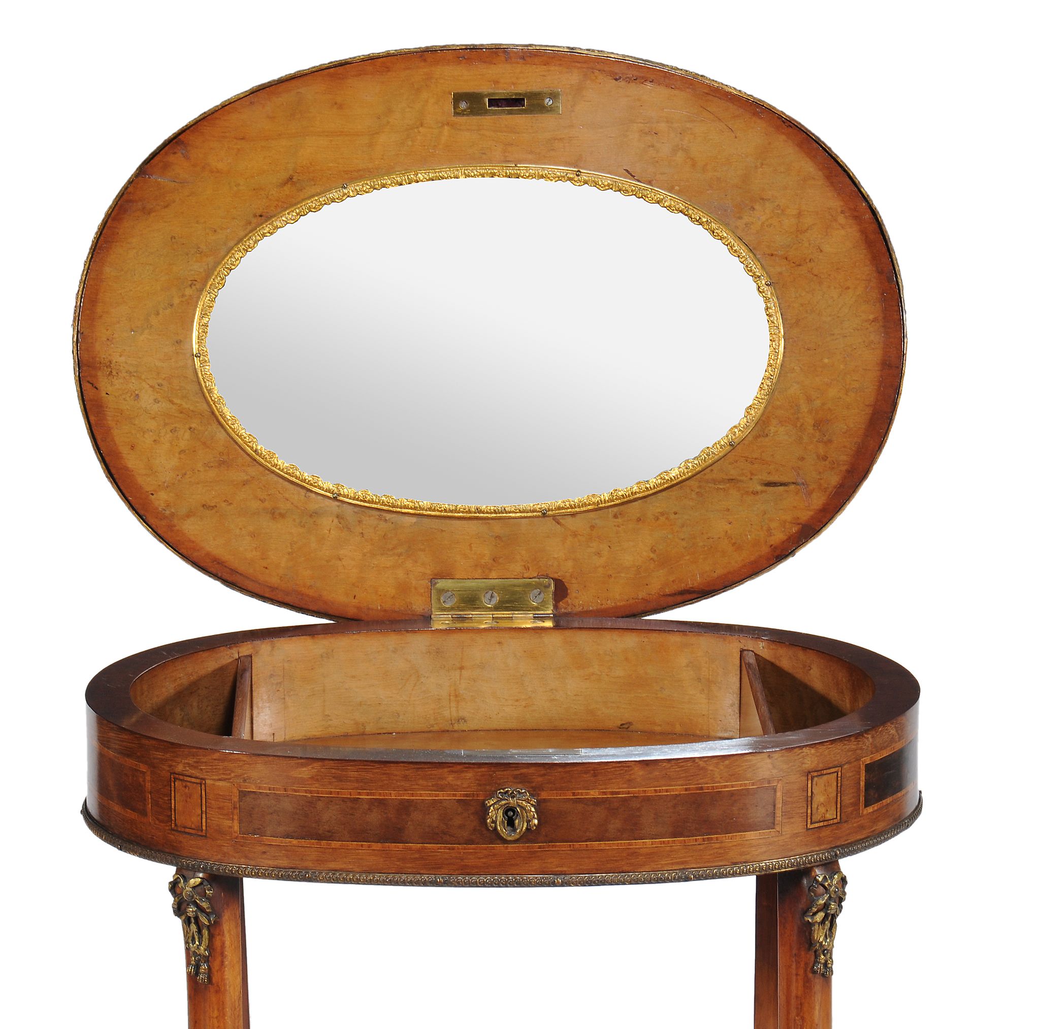 A mahogany and marquetry gilt metal mounted gueridon in Louis XVI style  A mahogany and marquetry - Image 2 of 2