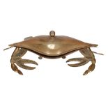 A gilt copper and abalone shell inset serving dish in the form of a crab  A gilt copper and