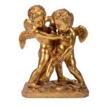 A Continental, probably French gilt bronze group of two amorini  A Continental, probably French gilt