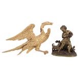 A French patinated bronze group of a putto with dogs, late 19th century  A French patinated bronze