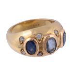 A sapphire and white stone dress ring, the oval cut sapphires in collet...  A sapphire and white