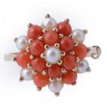 A coral and cultured pearl cluster dress ring  A coral and cultured pearl cluster dress ring  ,