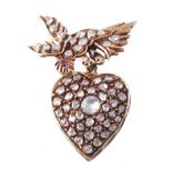 A diamond heart pendant, the heart set throughout with rose cut diamonds  A diamond heart pendant,
