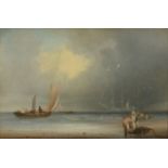 English School (19th century) Beach scene with vessels off the coast Oil on board 17.5cm x 27.5cm