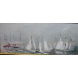 G..B..Z.. (Modern Continental School) Sailing boats; A coastal scene Oil on canvas, a pair 19cm x