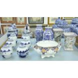A set of six 20th century Chinese blue and white ginger jars with covers, a pair of rectangular