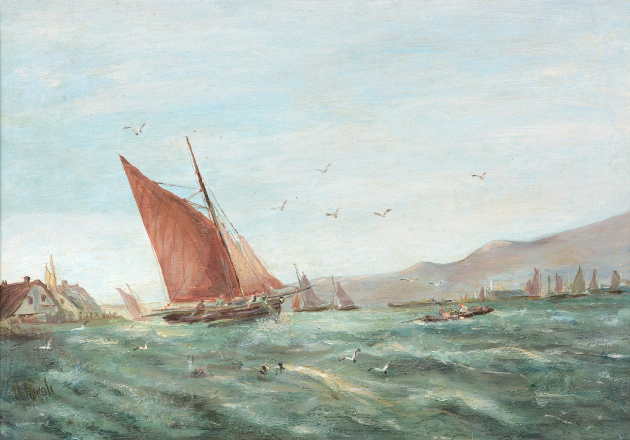 English School (19th century) Sailing ships Oil on canvas Indistinctly signed 'B[?]ough' lower