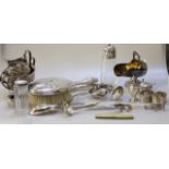 An early 20th century silver backed dressing table mirror, a brush, silver napkin ring, cruet set