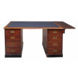 A mahogany pedestal partners' desk, first quarter 19th Century, with inset leather top and single