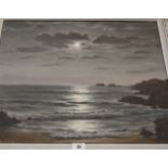 R.. de la Corbiere Moonlit seascape Oil on canvas 44.5cm x 54cm