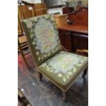 A pair of cane seat chairs, a needle point covered nursing chair and three other side chairs.Best