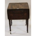 A Regency mahogany drop-leaf work table with one deep drawer and a further drawer turned legs