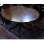 A Regency mahogany oval pedestal table 132cm wide