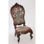 A 19th century style high back side chair on cabriole front legs and a Victorian nursing chair. Best